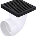 NDS 640 6-Inch Square Grate with Low-Profile Adapter Drain, Connects to 3-Inch and 4-Inch Drain Pipes and Fittings, for Small Lawns, Landscaping and Patios, Plastic, Black
