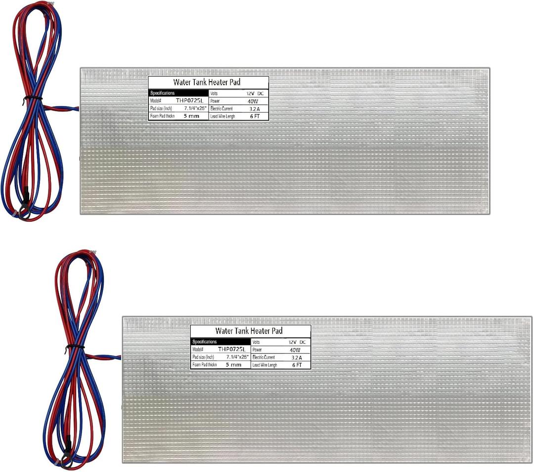 H&G lifestyles RV Holding Tank Heater Pad Use with Up to 50 Gallons Fresh Water 12V 7-1/4"x25" Holding Tank Heating Pad with Constant Temperature Heating Plate (Pack of 2)