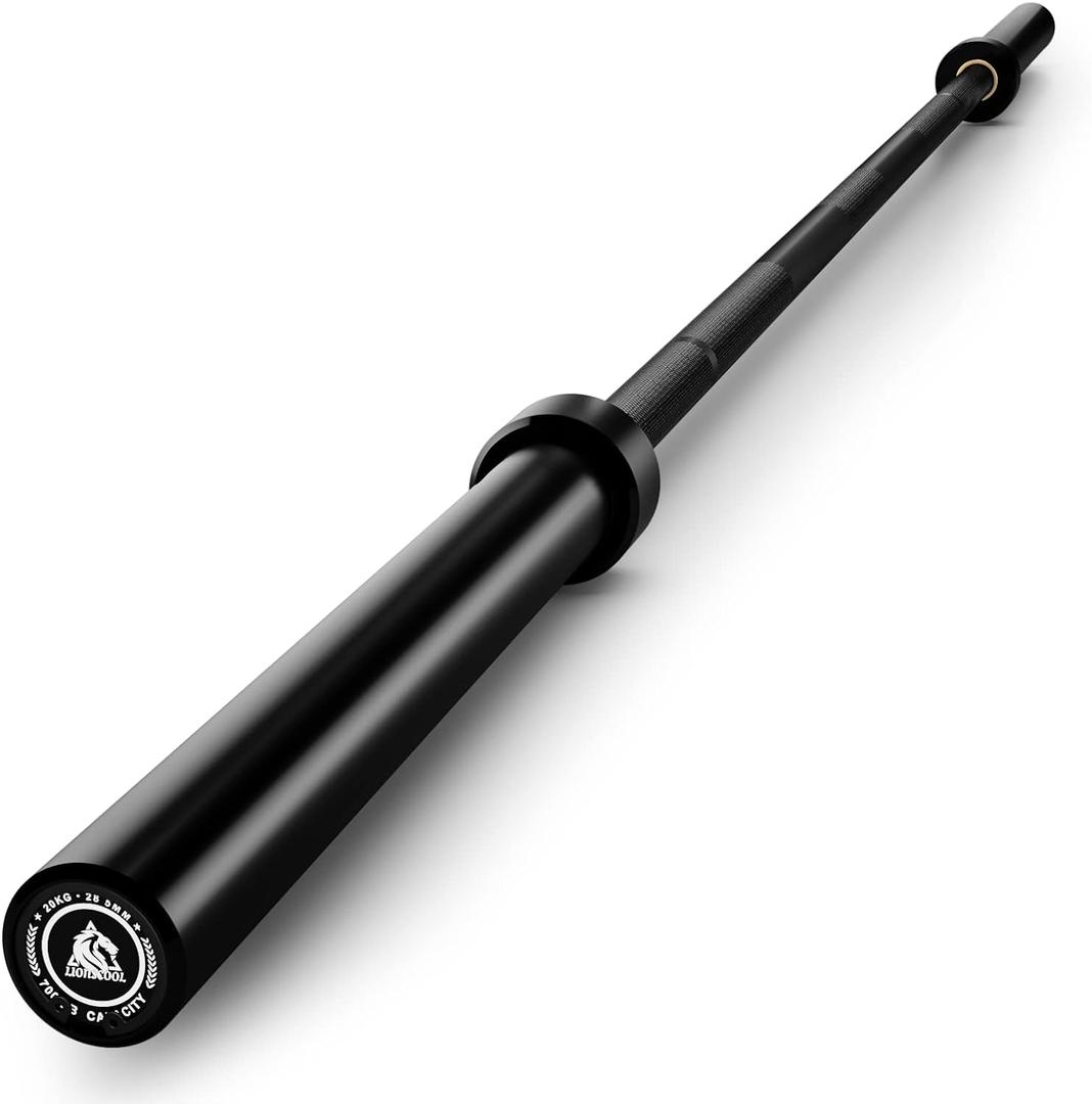 LIONSCOOL 7FT Olympic Barbell for Weightlifting, Power Lifting, 2 Inch Strength Training Bar for Squats, Deadlifts, Presses, Rows, Curls - 700lbs/1000lbs/1500lbs Capacity (Black E-coating, 700LBS, Center Knurl)