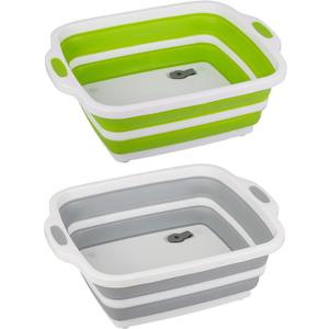 2 Pack Collapsible Cutting Board, Foldable Dish Tub with Draining Hole, Portable Chopping Board with Colander, 3 in 1 Multifunction Camping Sink for Washing Dish, Bowl, Vegetables and Fruit, 15.8 Inches X 12.4 Inches