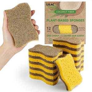 LILAC 12 Pack Natural Cellulose Sponges for Dishes - Non-Scratch Kitchen Scrub Sponges - 100% Biodegradable & Eco-Friendly Cleaning Sponges for Non-Stick Cookware, Bathroom & Household（Yellow）