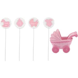 HOMSFOU Baby Shower Cake Decorations Stroller Cake Topper Baby Bottle Edible Toppers 2.55X1.57X1.37 Inch 5 Pieces for Toddler Birthday Party