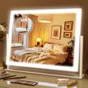 ROLOVE Lighted Makeup Mirror 16.3"x12.6", Hollywood Vanity Mirror with 10X Magnifier, 3 Color LED Lighting Modes, Smart Touch Control & 360 Rotation, Tabletop Makeup Mirror, White