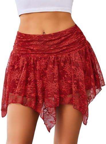 Avidlove Lace Mini Skirts for Women Flowy Skirt Boho Layered Asymmetrical Short Skirt Size M
