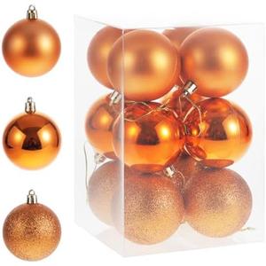 HUMDMTHUT Orange 2.36" Christmas Ball Ornaments，Pre-Strung Christmas Tree Decorations，Holiday Hanging Balls-3 Style Shatterproof Plastic Ornaments Set of 12pcs (Orange, Middle)
