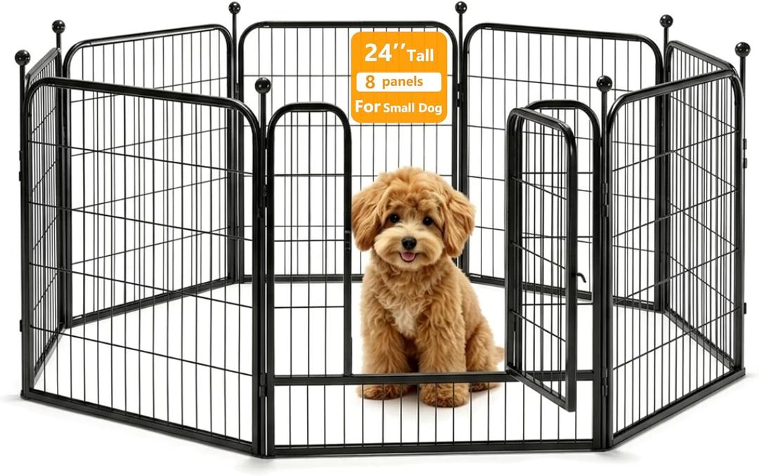 Fouwick 24" H x24 w Dog Playpen 8 Panels, Black Metal Pupy Exercise Pen, Foldable Portable Pet Enclosure for indoor0utdoor, No Dig Fence for Small Dogs & Rabbits