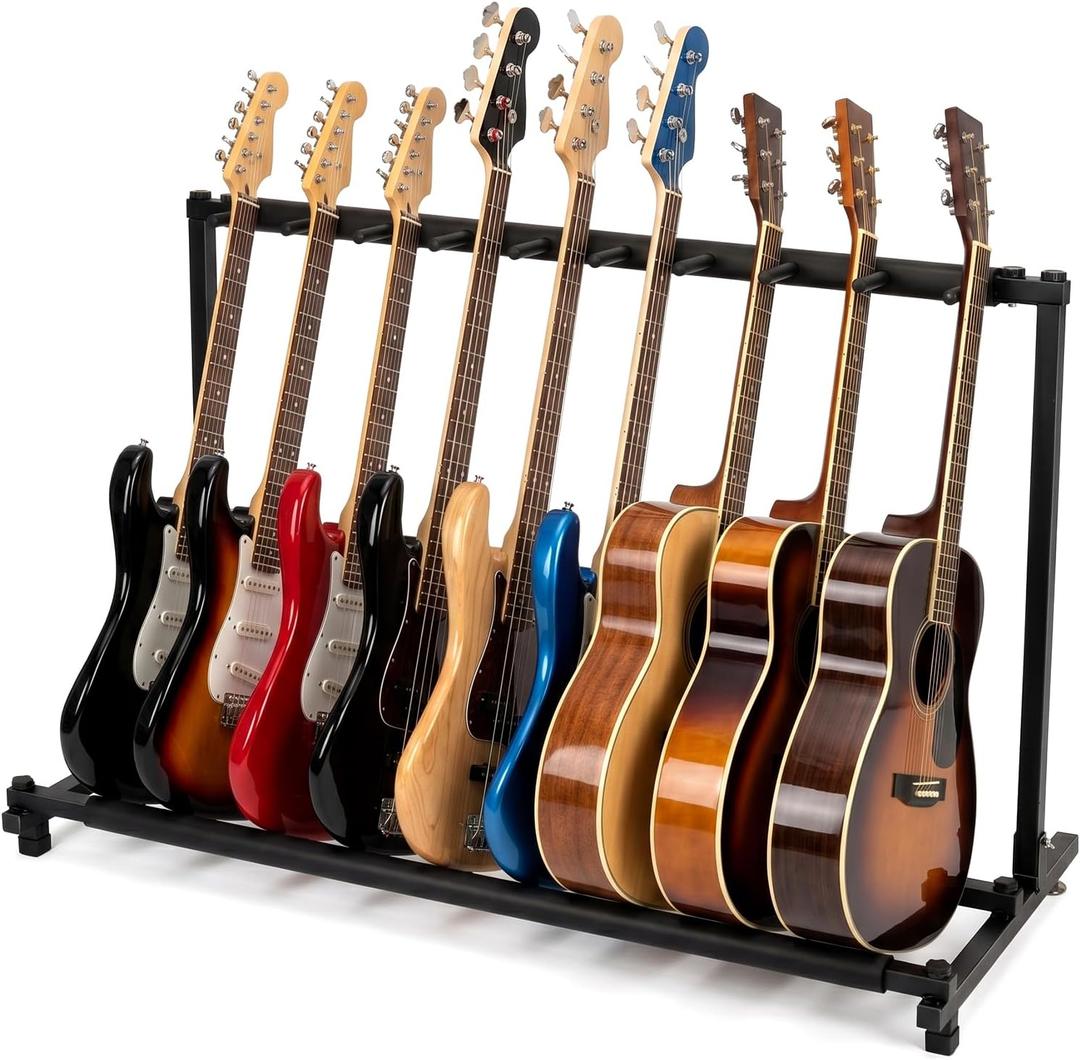 AODSK 9 Multi Guitar Stand Rack With Folding Design, Portable Black Holder for Multiple Guitars & Bass, Studio & Home Display