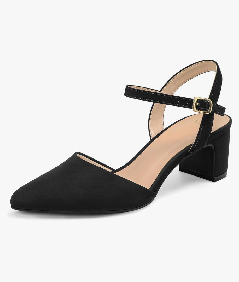 mysoft Women's Pumps 2 Inch Chunky Block Heel Pointed Toe Ankle Strap Slingback Wedding Party Dress Shoes 9