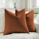HAUSSY Pack of 2 Faux Linen Pillow Covers 26x26 Inch, Decorative Throw Pillows Soft Boho Neutral Cushion Covers Home Decor Modern Pillow Cases for Couch Living Room Sofa Bed, Rust Orange (Covers Only)