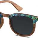 ANDWOOD Wood Sunglasses Polarized for Men Women Uv Protection Wooden Sun Glasses Bamboo Shades (Abalone Seashell | Polarized Black)