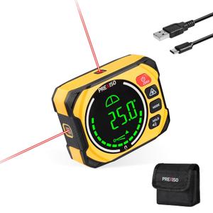 PREXISO 3in1 Multi Surface Laser Level with Digital Angle Gauge Magnetic, Rechargeable Digital Level with Wall Mount Base, 090° & 0180°, Angle Finder Cross Line for Woodwork, Saw, Hanging Frames