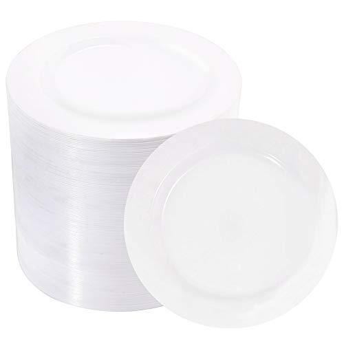 BUCLA 100Pieces White Plastic Plates - 6.25inch Disposable Plastic Appetizer/Small Cake/Salad/Dessert Plates Premium Hard, Ideal for Weddings& Parties
