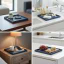 20 * 20 Inch Rectangular Ottoman Tray | Textured PU Leather, Waterproof & Heat-Resistant Storage for Coffee/Dining Tables, Sofa, Bed, Entertainment & Party (Navy Blue, 20 * 20in)