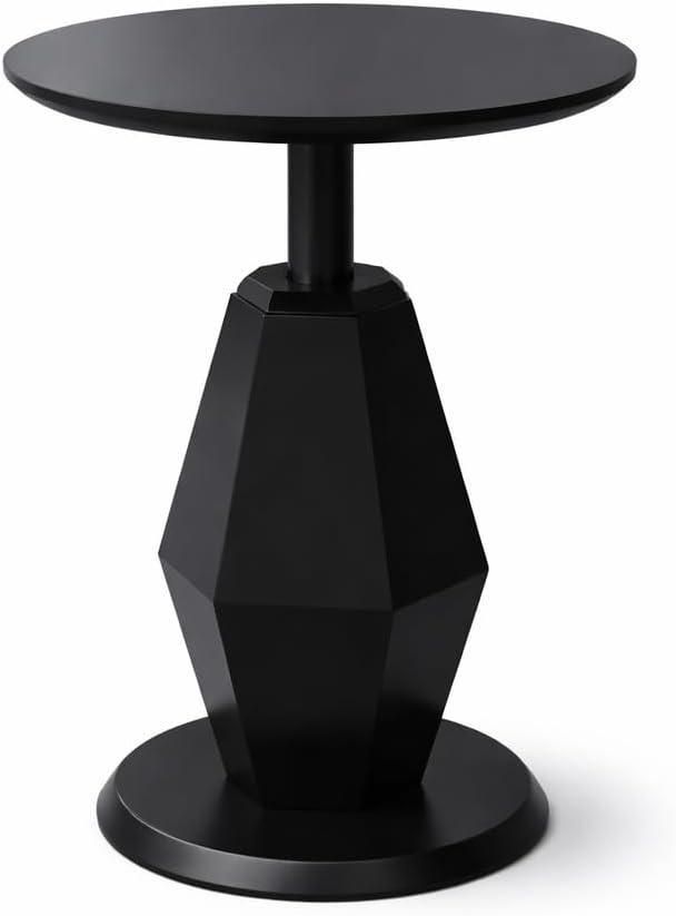 Round Wood Side Table, Coffee Nightstand Cocktail Drink Modern Accent Circle End Table, Wood Pedestal Base for Living Room, Bedroom, Small Spaces, Offices, Black, 21.6" H x 15.7" L x 15.7" W