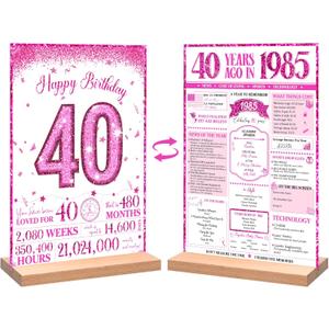 40th Birthday Party Decorations for Women, Sweet Pink Glitter in 1985 Birthday Decor Poster Acrylic Table Sign, 40th Birthday Party Supplies, Double-Sided