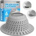 Shower Drain Hair Catcher, Bathtub Drain Cover Hair Stopper Upgraded Protector with Silicone & Stainless Metal Designed for Pop-Up and Regular, Effective Without Slowing Drainage (Grey)