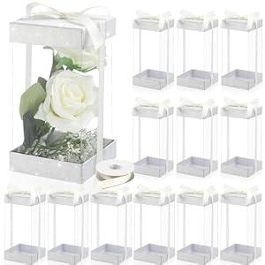 Zhanmai 12 Pack Clear Gifts Boxes 8 x 4 x 4 Transparent Gifts Box with Glitter Base Lid Clear Plastic Gift Packaging Boxes for Wedding Birthday Valentine's Day Mother's Day Father's Day(White)