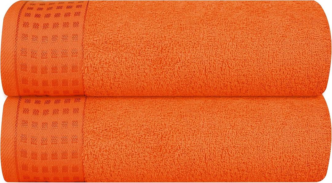 GLAMBURG 100% Cotton 2 Pack Oversized Bath Towel Set 28x55 Inches, Ultra Soft Highly Absorbant Compact Quick dry & Lightweight Large Bath Towels, Ideal for Gym Travel Camp Pool - Orange