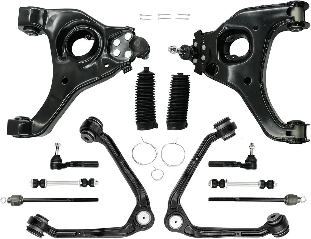 Front End Suspension Kit Replacement 12PCS Fits for 1999-2006 Chevrolet Silverado 1500 RWD, for 1999-2006 GMC Sierra 1500 RWD, 4 Control Arms w/Ball Joints 2 Sway Bars 4 Tie Rods 2 Boots