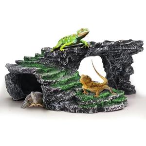 GOZILLA Basking Platform Step Ledge,Reptile Hideout Turtle Tank Accessories Decorations,Turtle Basking Platform Habitat for Turtles,Leopard Gecko and Bearded Dragon.(Black-M-Kit)