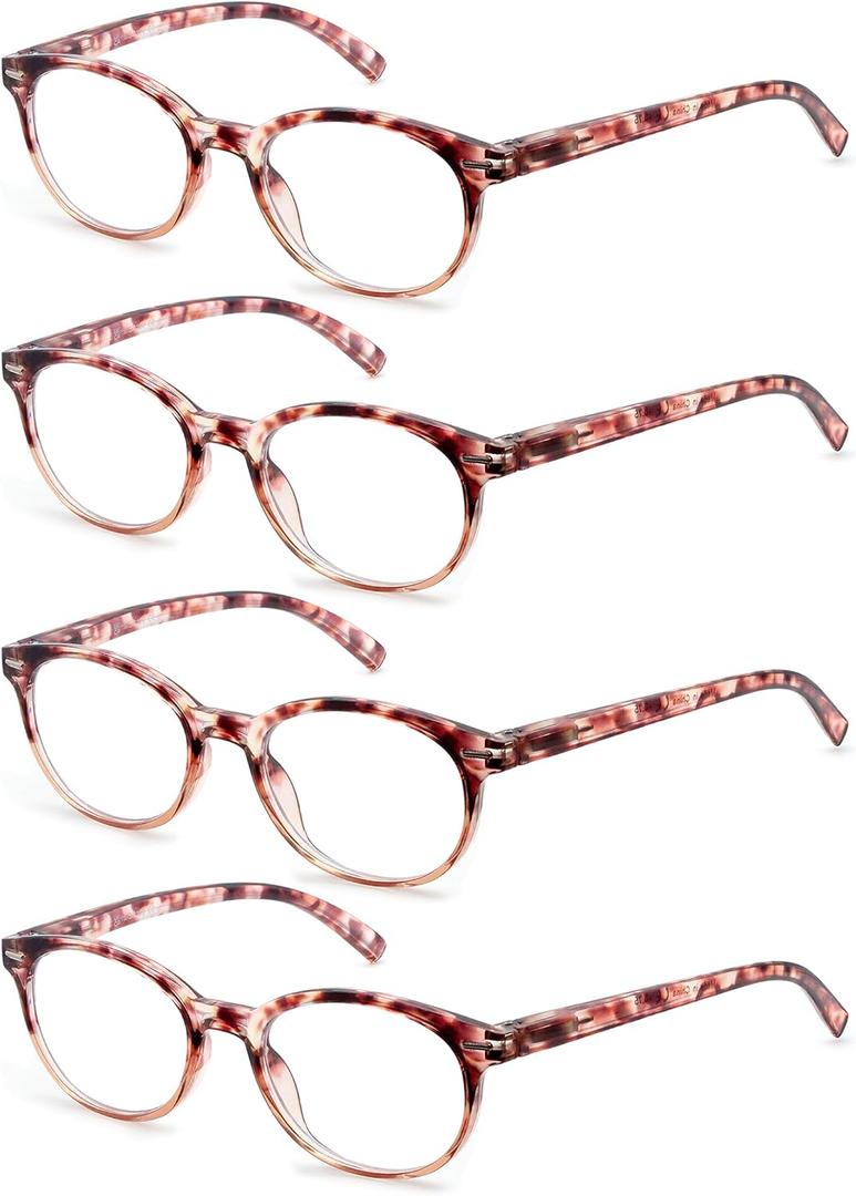 OLOMEE Blue Light Blocking Reading Glasses Women +3.00 Ladies Small Round Readers Blue Ray Circular Cheaters for Small Head/ Face Tortoise Shell 4 Pack