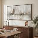 Large Framed Neutral Abstract Wall Art for Living Room, Horizontal 60x30 In
