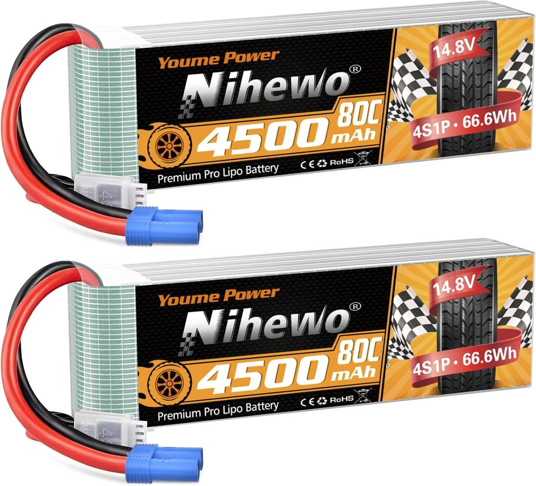 3s Lipo Battery 2Packs 11.1v Lipo Battery 4500mAh 80C with EC5 Plug Compatible