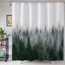 Accnicc Misty Forest Shower Curtain Dark Green Nature Shower Curtains for Bathroom Pine Tree Foggy Woodland Birds Waterproof Fabric Decorative Bath Curtain 7272 Inch