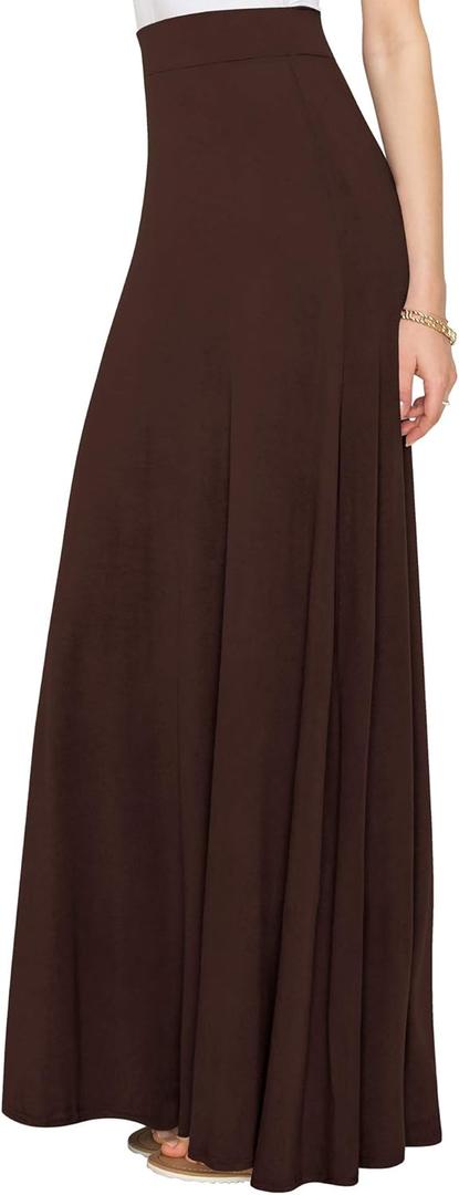 Lock and Love Women's Casual Comfy Stylish High Waist Flare Long Maxi Skir in Print & Solid Options (5X-Large, Wb1434_brown)