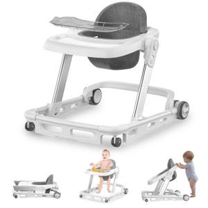 Baby Walker, Baby Walkers for Boys and Girls 6-12 Months, Baby Walker with Wheels, with Removable Dining Tray, Three Adjustable Heights, Baby Activity Center with Silent Adjustable Speed Wheel