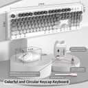 Creamy Wireless Keyboard and Mouse, MOFII 104 Round Keycaps Retro Typewriter with OTG & Brush, Full-Size Ergonomic, Ideal for Windows PC, Home, Office and College Gray White