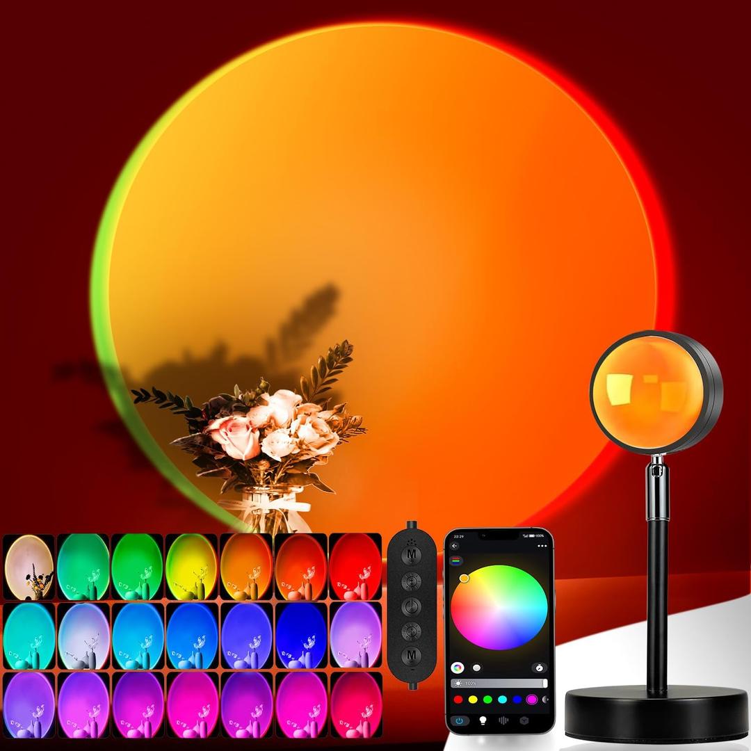 LED Sunset Lamp Projector,Multicolor Changing with USB Port,Sunset Light 180Rotation for Room Decor,Sunset Lamp for Bedroom,Photography Party,Tiktok Live,Gift for Halloween, Christmas (Multicolor&&App control)