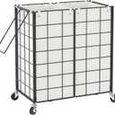 WOWLIVE Double Laundry Hamper with Wheels,Metal Wire Frame Rolling Laundry Basket with 2 Removable bags,120L Dirty Clothes Hamper Organizer Dorm Room Storage for Bedroom,Bathroom,Black and White