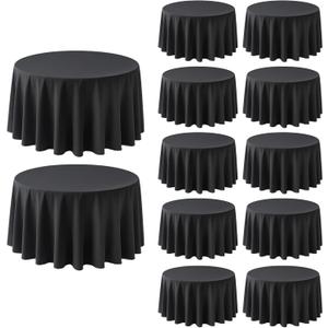 12 Pack Round Tablecloth 120 Inch Cloth Black Tablecloth for Round Tables, Washable Polyester Table Cloth Stain and Wrinkle Resistant Decorative Table Cover for Wedding Party Dining Banquet
