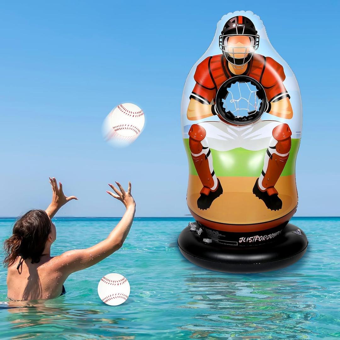 Inflatable Baseball Pitching Target Game for Adults Fun Training Toss Game with Mini Baseballs Sports Pool Floats Water Games for Beach Indoor Outdoor Activities Yard Family Birthday Party Favor