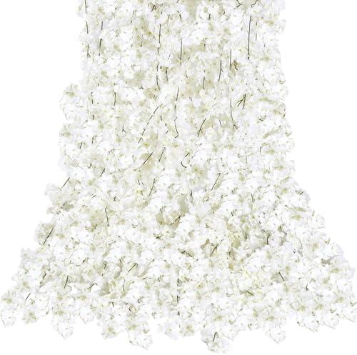 Sggvecsy Cherry Blossom Garland Artificial Cherry Flower Vines 10 Pack Hanging Silk Flowers Garland for Home Wedding Garden Party Arch Office Decor (White)