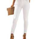 Allimy Womens High Waisted High Rise Cropped Ankle Skinny Stretchy Raw Hem Jeans Jeggings for Women Straight Leg White Pants Capri Leggings Pettie Jeans, Size 8