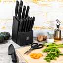 15-Piece Kitchen Knife Set with Block and Built-In Sharpener, Black