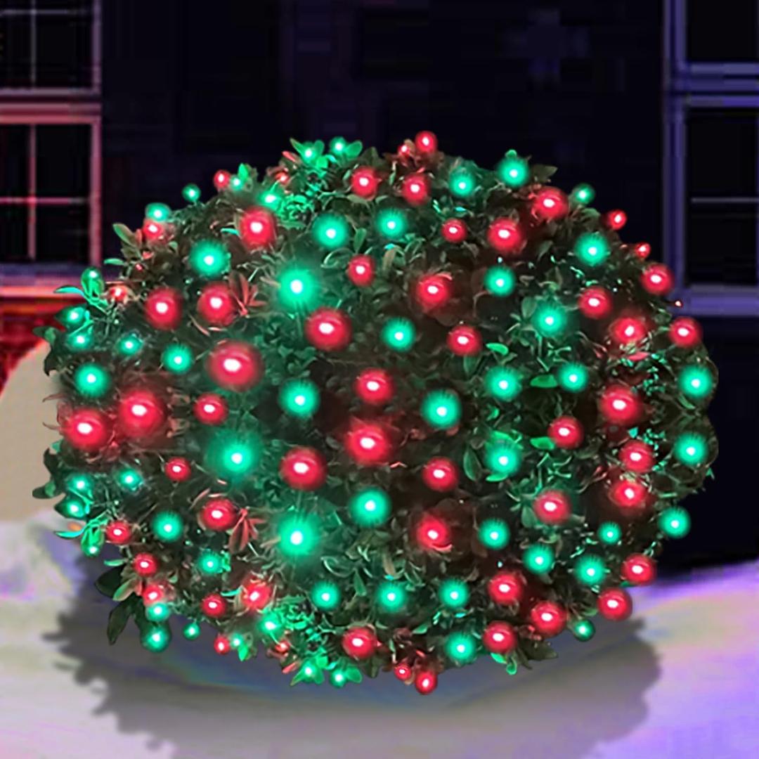HISHINY LED Christmas Net Lights Outdoor, 5ftx5ft 100LED Green Wire, Connectable Bush Mesh Net Lights String for Halloween Christmas Party,Shrub,Yard,TreeRed&Green