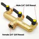 HQMPC Hose Splitter Garden Hose 3 Way Valve Brass Hose Splitter With Solid Long Handle Hose Spigot Splitter 3 Way Valve 3/4" GHT Thread
