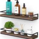 Meangood Floating Shelves Wall Mounted Set of 2, Rustic Wood Wall Storage Shelves for Bedroom,Living Room,Bathroom, Kitchen Brown (Walnut)