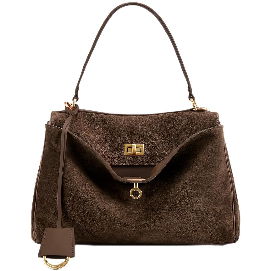 Genuine Leather Purse for Women: Suede Leather Tote Bag - Fashion Ladies Shoulder Handbag for Travel (Large)