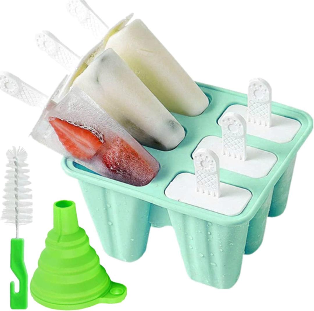Pack Of 4 Popsicle Mold，Popsicle Maker Popsicle Molds 6 Pieces Silicone Ice Pop Molds BPA Free Popsicle Mold Reusable Easy Release Ice Pop Make (Green)