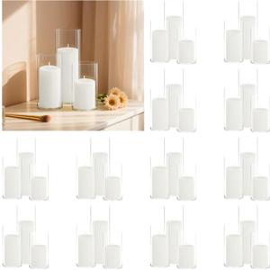 72 PCS White Pillar Candles (2''X3,4,6) and Glass Cylinder Vases(2.6''X5,6,8),Hurricane Candles,Perfectly Sized for use as a Centerpiece Candle Decoration on Wedding Tables!