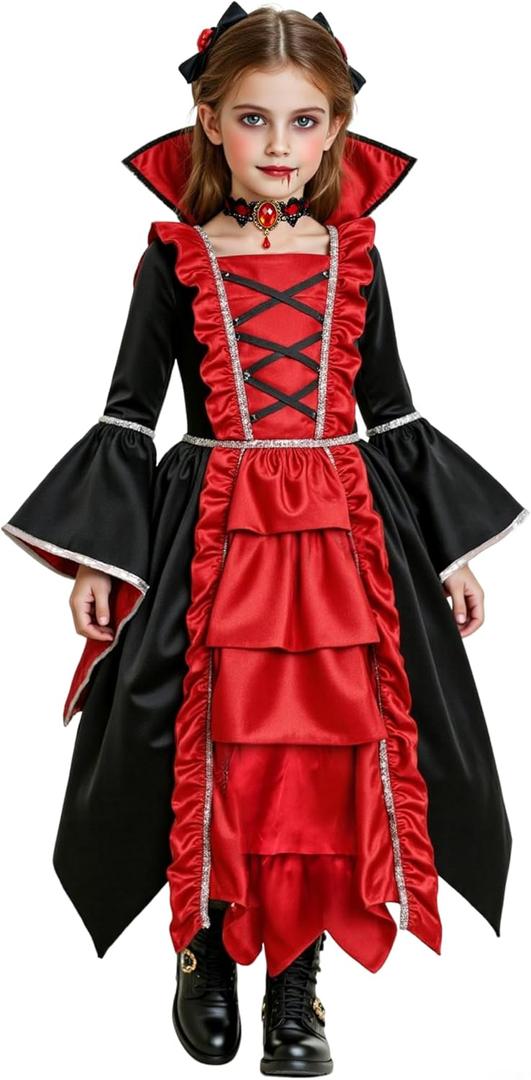 Vampire Costume Set for Girls Halloween Costumes Dress Up (8-10 Years)