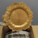 Rtteri 50 Pcs 13 Inch Charger Plates Bulk, Plastic Charger Plates with Floral Reef Design, Round Ruffled Rim Decorative Dinner Tableware for Wedding, Party, Event Table Decor(Gold)
