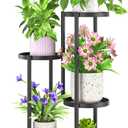 iDavosic.ly 3 Tier Plant Stand Indoor Outdoor, Tiered Corner Multiple Flower Pot Holder Shelf, Metal 23 Inch Tall Display Rack for Patio Porch Living Room Garden Balcony, Modern Black & Rustic Brown