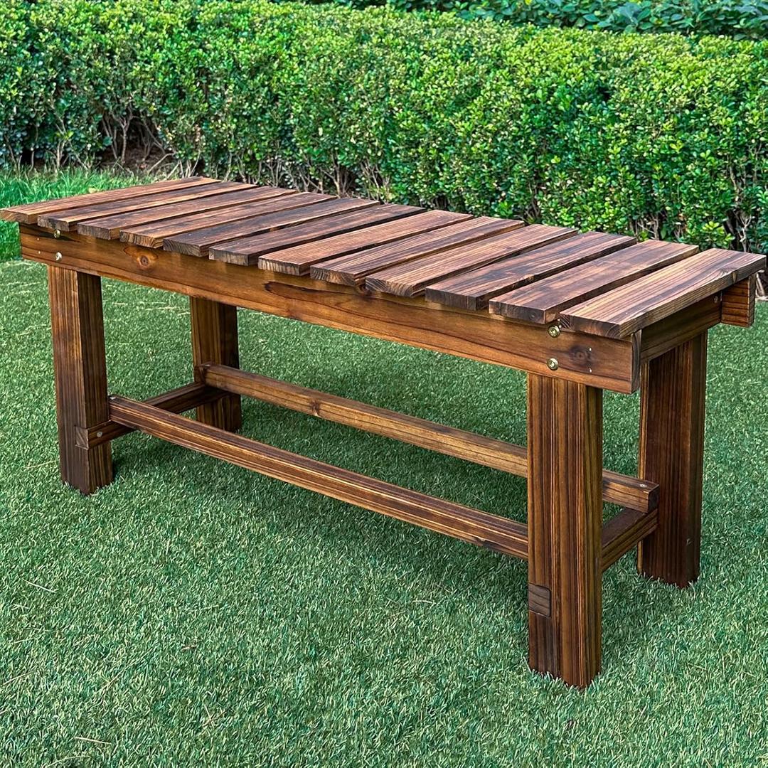 Outdoor Garden Bench, 3-Person Wood Patio Bench Weatherproof Outdoor Backless Bench, Anti-Corrosion and Anti-Rust Garden Benches for Garden Lawn Porch Park Backyard (Carbonized,47.25''/120cm)