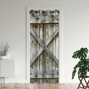 Wood Door Curtains for Doorways, Village Barn Farmhouse Rural Art Blackout Curtain for Kids Bedroom Closet, Grommet Thermal Insulated Privacy Door Drapes for Room Divider, 34" W x 80" L