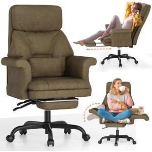 ELABEST C39 Cross Legged Office Chair with Footrest & Convertible Armrests - Pet-Friendly XL Home Desk Chair, Ergonomic Recliner with Lumbar Pillow, Criss Cross Design, Big and Tall Executive Chair (Sage Serenity)